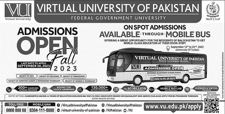 Virtual University of Pakistan on Spot Admissions Available Through Mobile Buses for Residents of Baluchistan