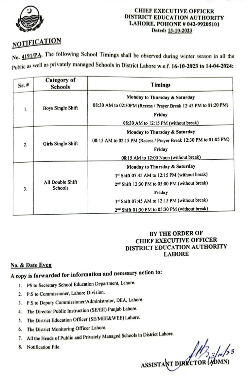 Notification of Revised School Timing In Lahore has Been Issued