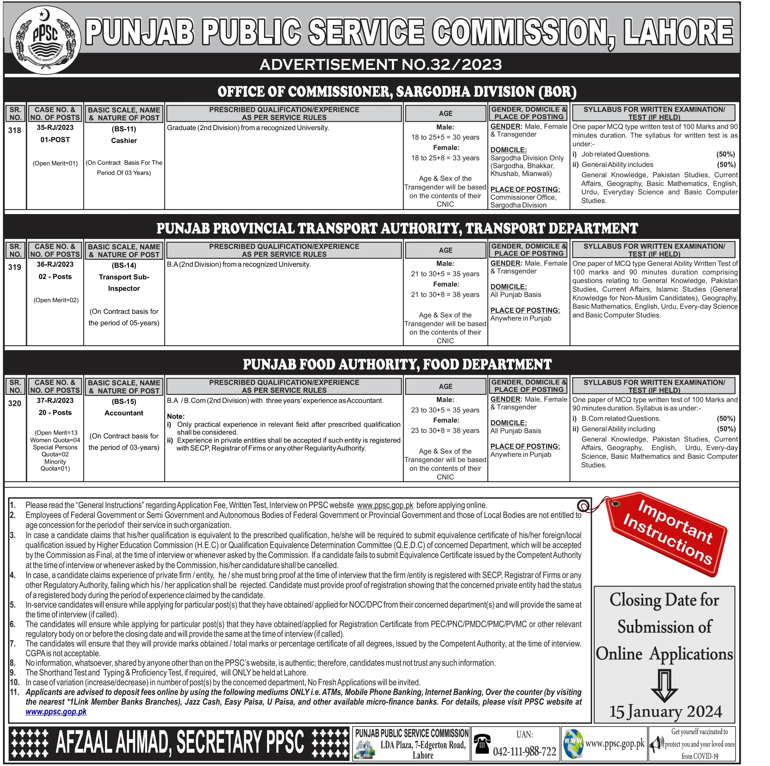 PPSC Jobs Advertisement No. 32/2023