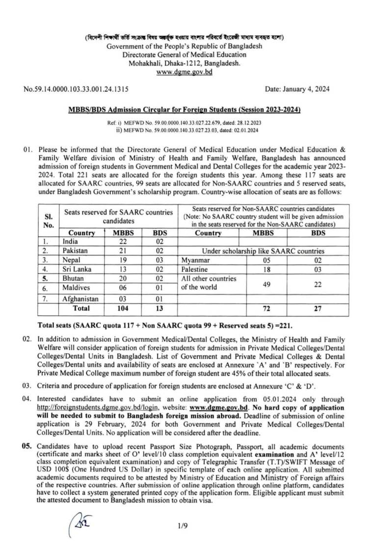 SAARC Quota Scholarship For Pakistani Students Announced by Bangladesh