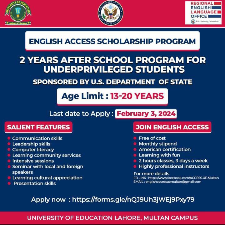 English Access Scholarship Program Announced By US Department of State