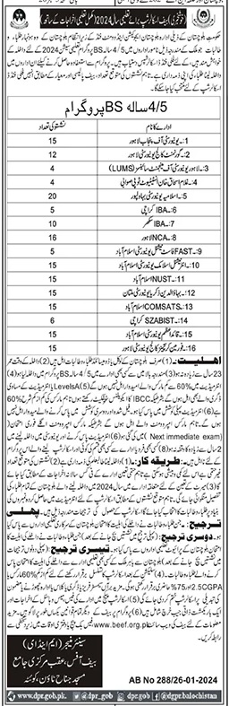 BEEF Fully Funded Out Of Balochistan Scholarship Scheme