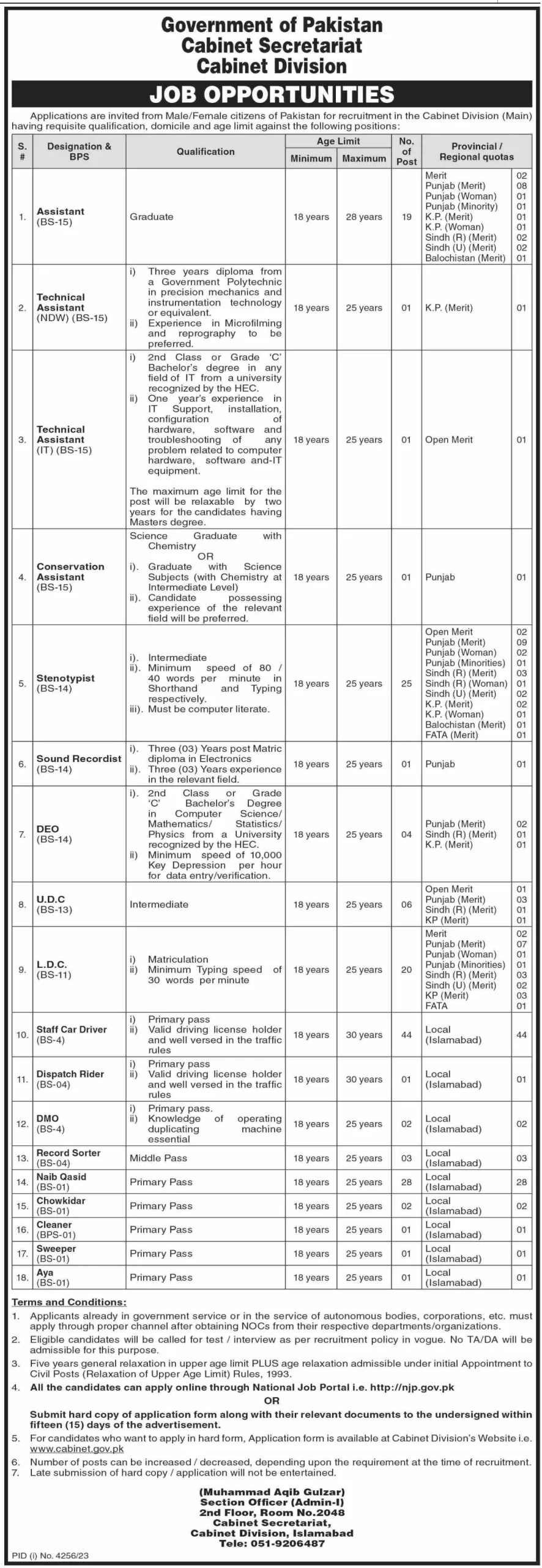 Cabinet Division Jobs 2024