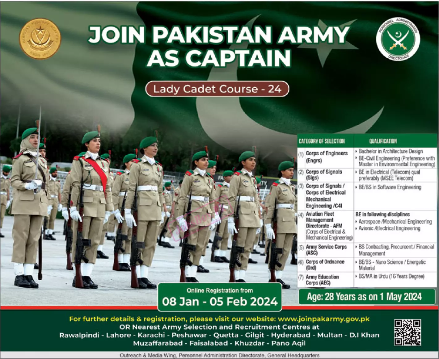 Join Pak Army as Captain through Lady Cadet Course 2024